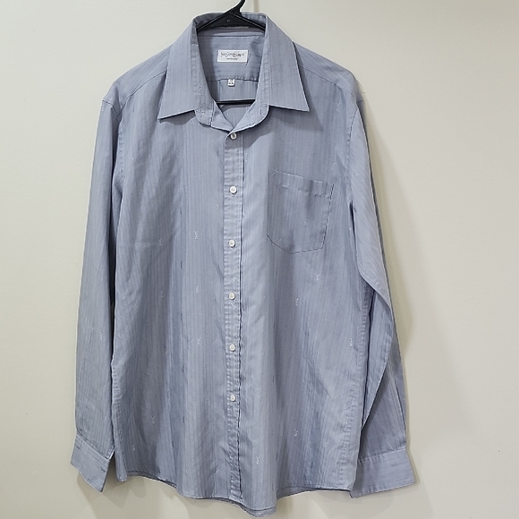 Yves Saint Laurent Vtg 20 % Cotton Men's Gray Casual Button Down Shirt - Picture 1 of 9
